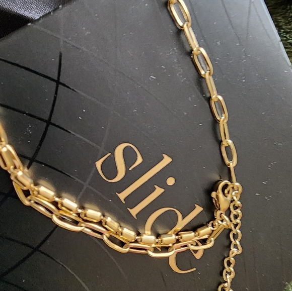 Slide Jewelry Stainless Steel Gold Necklace Multi Chain Design W Disc NIB - Picture 6 of 10